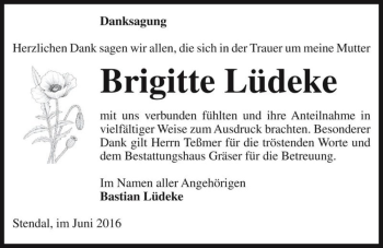 Traueranzeige von Brigitte Lüdeke  von Magdeburger Volksstimme