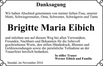Traueranzeige von Brigitte Maria Eibich  von Magdeburger Volksstimme