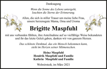 Traueranzeige von Brigitte Maspfuhl  von Magdeburger Volksstimme