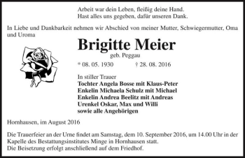 Traueranzeige von Brigitte Meier (geb. Peggau)  von Magdeburger Volksstimme