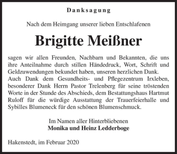 Traueranzeige von Brigitte Meißner  von Magdeburger Volksstimme