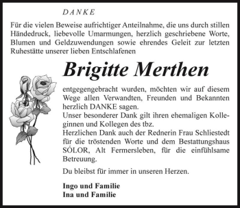 Traueranzeige von Brigitte Merthen  von Magdeburger Volksstimme