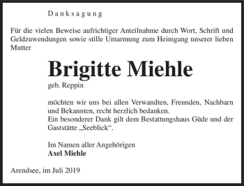 Traueranzeige von Brigitte Miehle (geb. Reppin)  von Magdeburger Volksstimme