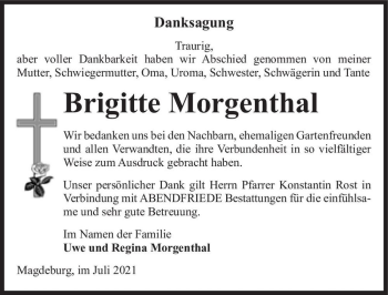 Traueranzeige von Brigitte Morgenthal  von Magdeburger Volksstimme