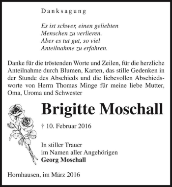 Traueranzeige von Brigitte Moschall  von Magdeburger Volksstimme