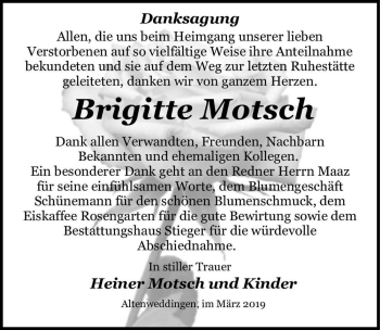 Traueranzeige von Brigitte Motsch  von Magdeburger Volksstimme
