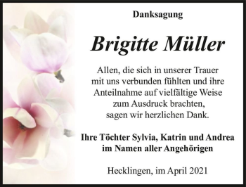 Traueranzeige von Brigitte Müller  von Magdeburger Volksstimme