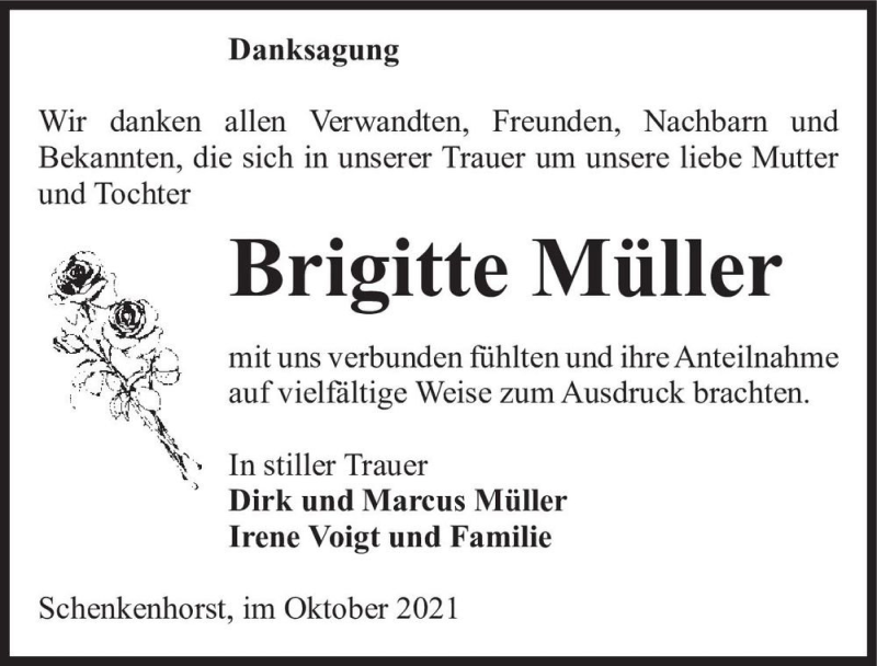  Traueranzeige für Brigitte Müller  vom 08.10.2021 aus Magdeburger Volksstimme