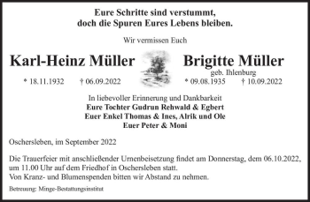Traueranzeige von Brigitte Müller (geb. Ihlenburg) & Karl-Heinz Müller  von Magdeburger Volksstimme