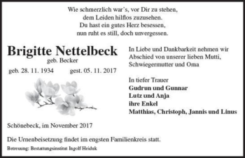 Traueranzeige von Brigitte Nettelbeck (geb. Becker)  von Magdeburger Volksstimme