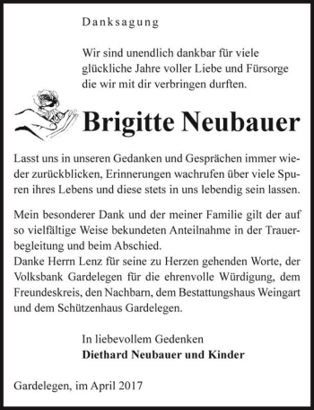 Traueranzeige von Brigitte Neubauer  von Magdeburger Volksstimme