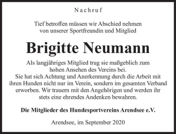 Traueranzeige von Brigitte Neumann  von Magdeburger Volksstimme