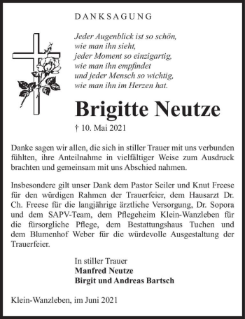Traueranzeige von Brigitte Neutze  von Magdeburger Volksstimme