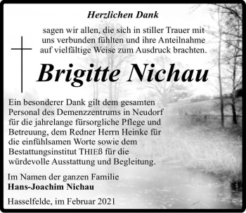 Traueranzeige von Brigitte Nichau  von Magdeburger Volksstimme