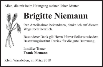 Traueranzeige von Brigitte Niemann  von Magdeburger Volksstimme