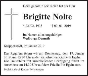 Traueranzeige von Brigitte Nolte  von Magdeburger Volksstimme