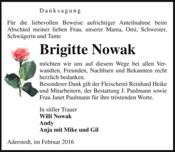 Traueranzeige von Brigitte Nowak  von Magdeburger Volksstimme