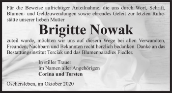 Traueranzeige von Brigitte Nowak  von Magdeburger Volksstimme