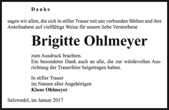 Traueranzeige von Brigitte Ohlmeyer  von Magdeburger Volksstimme