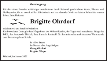 Traueranzeige von Brigitte Ohrdorf  von Magdeburger Volksstimme