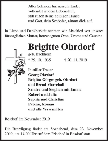 Traueranzeige von Brigitte Ohrdorf (geb. Buchhorn)  von Magdeburger Volksstimme