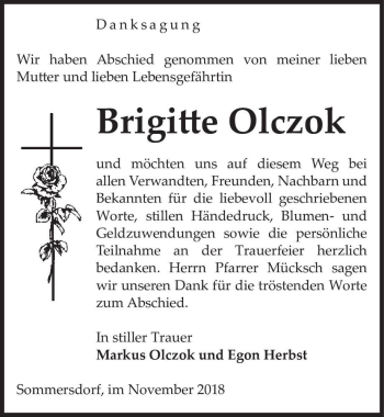 Traueranzeige von Brigitte Olczok  von Magdeburger Volksstimme