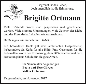 Traueranzeige von Brigitte Ortmann  von Magdeburger Volksstimme