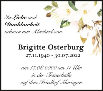 Traueranzeige von Brigitte Osterburg  von Magdeburger Volksstimme