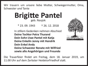 Traueranzeige von Brigitte Pantel (geb. Naujok)  von Magdeburger Volksstimme