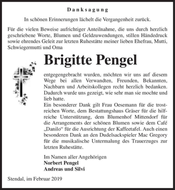 Traueranzeige von Brigitte Pengel  von Magdeburger Volksstimme
