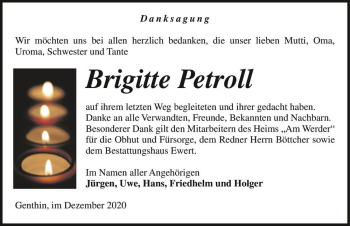 Traueranzeige von Brigitte Petroll  von Magdeburger Volksstimme