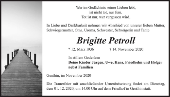 Traueranzeige von Brigitte Petroll  von Magdeburger Volksstimme