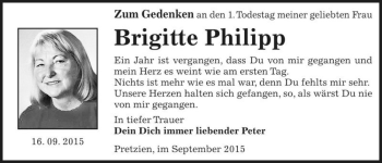 Traueranzeige von Brigitte Philipp  von Magdeburger Volksstimme