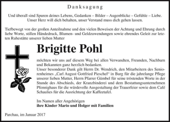 Traueranzeige von Brigitte Pohl  von Magdeburger Volksstimme