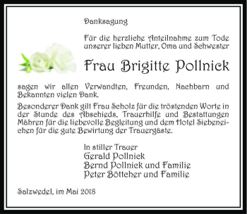 Traueranzeige von Brigitte Pollnick  von Magdeburger Volksstimme