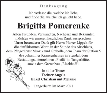 Traueranzeige von Brigitte Pomerenke  von Magdeburger Volksstimme