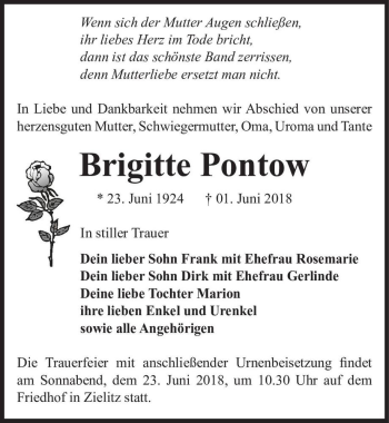 Traueranzeige von Brigitte Pontow  von Magdeburger Volksstimme