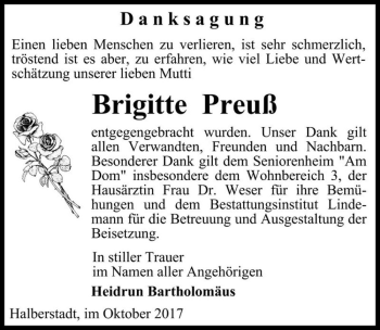 Traueranzeige von Brigitte Preuß  von Magdeburger Volksstimme