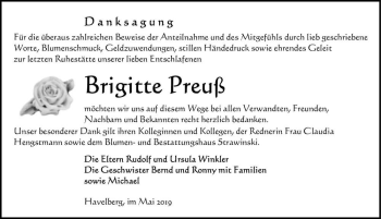Traueranzeige von Brigitte Preuß  von Magdeburger Volksstimme