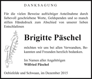 Traueranzeige von Brigitte Päschel  von Magdeburger Volksstimme