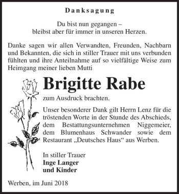Traueranzeige von Brigitte Rabe  von Magdeburger Volksstimme