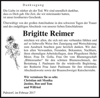 Traueranzeige von Brigitte Reimer  von Magdeburger Volksstimme
