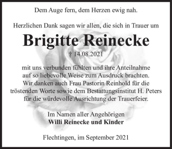 Traueranzeige von Brigitte Reinecke  von Magdeburger Volksstimme