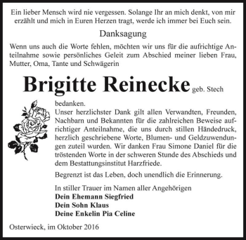 Traueranzeige von Brigitte Reinecke (geb. Stech)  von Magdeburger Volksstimme