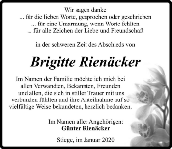 Traueranzeige von Brigitte Rienäcker  von Magdeburger Volksstimme