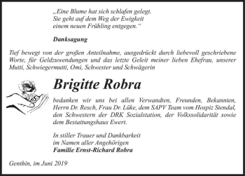 Traueranzeige von Brigitte Robra  von Magdeburger Volksstimme
