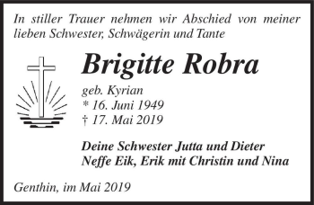 Traueranzeige von Brigitte Robra (geb. Kyrian)  von Magdeburger Volksstimme