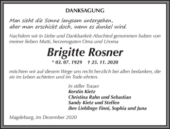 Traueranzeige von Brigitte Rosner  von Magdeburger Volksstimme