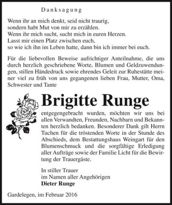Traueranzeige von Brigitte Runge  von Magdeburger Volksstimme