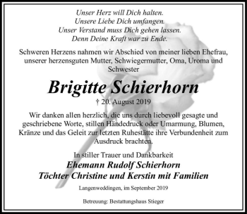 Traueranzeige von Brigitte Schierhorn  von Magdeburger Volksstimme